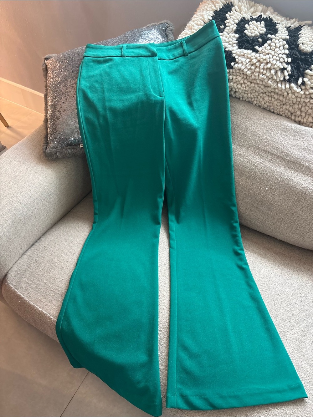 High-Waist Emerald Green Flare Pants